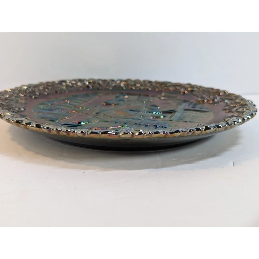 Fenton Carnival‎ Glass Plate Village Blacksmith  No 3  Series Vintage 1972